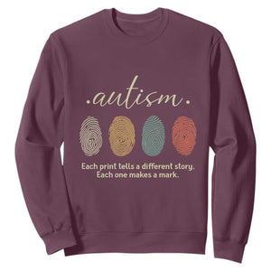 Retro Fingerprint Autism Awareness Sweatshirt Each Print Tells A Different Story TS10 Maroon Print Your Wear