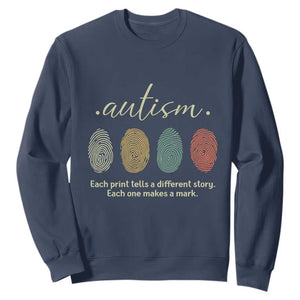 Retro Fingerprint Autism Awareness Sweatshirt Each Print Tells A Different Story TS10 Navy Print Your Wear