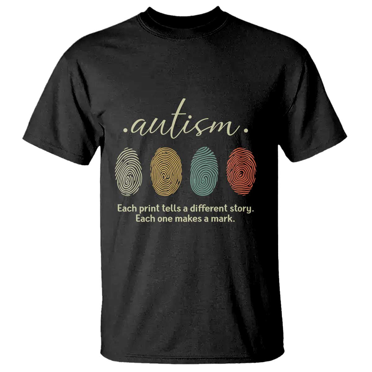 Retro Fingerprint Autism Awareness T Shirt Each Print Tells A Different Story TS10 Black Print Your Wear