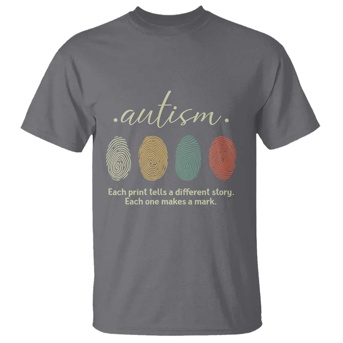 Retro Fingerprint Autism Awareness T Shirt Each Print Tells A Different Story TS10 Charcoal Print Your Wear