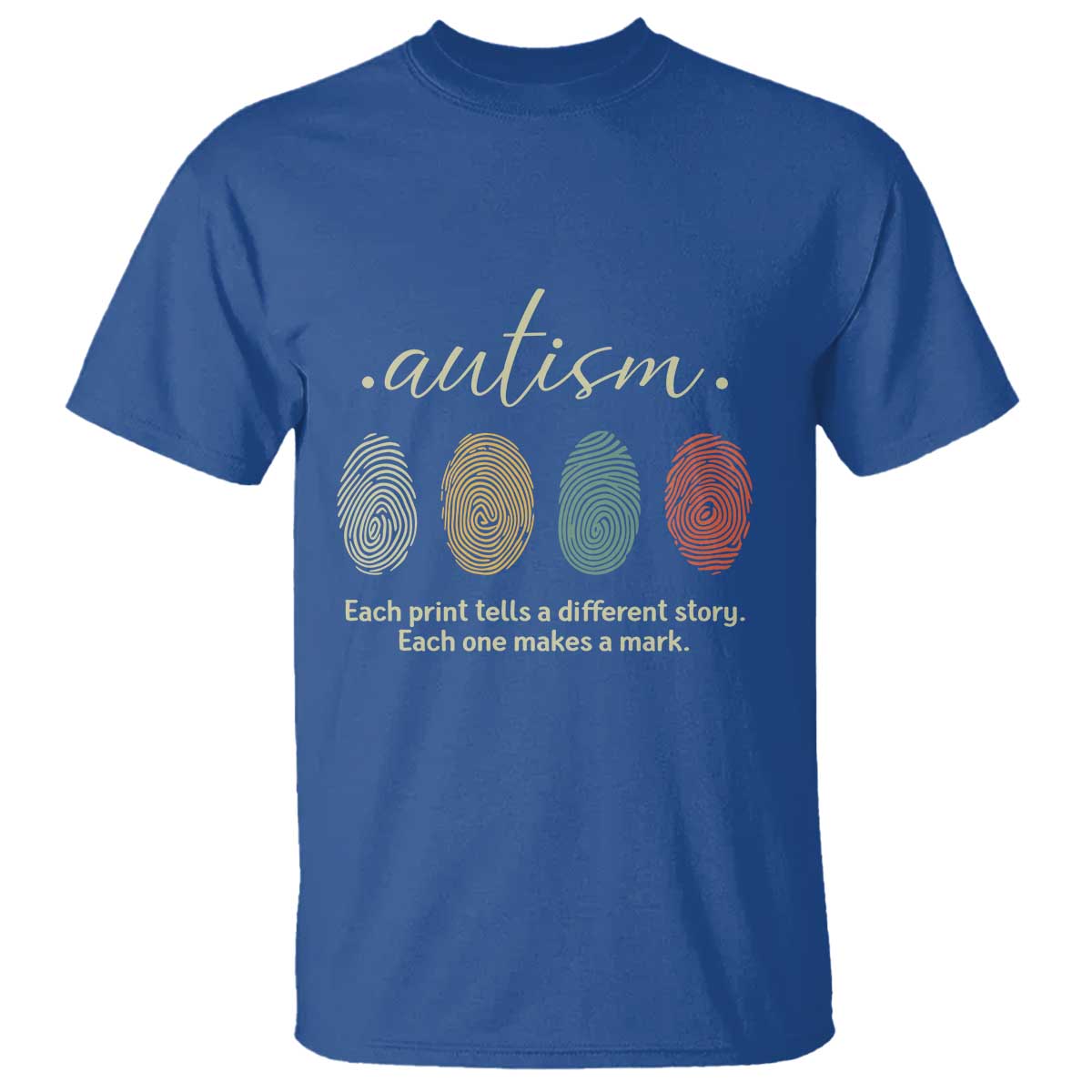 Retro Fingerprint Autism Awareness T Shirt Each Print Tells A Different Story TS10 Royal Blue Print Your Wear