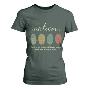 Retro Fingerprint Autism Awareness T Shirt For Women Each Print Tells A Different Story TS10 Dark Forest Green Print Your Wear