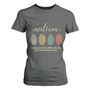 Retro Fingerprint Autism Awareness T Shirt For Women Each Print Tells A Different Story TS10 Dark Heather Print Your Wear