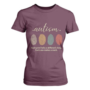 Retro Fingerprint Autism Awareness T Shirt For Women Each Print Tells A Different Story TS10 Maroon Print Your Wear