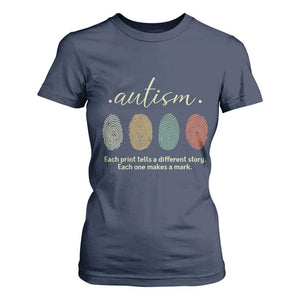 Retro Fingerprint Autism Awareness T Shirt For Women Each Print Tells A Different Story TS10 Navy Print Your Wear