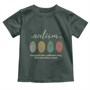 Retro Fingerprint Autism Awareness Toddler T Shirt Each Print Tells A Different Story TS10 Dark Forest Green Print Your Wear