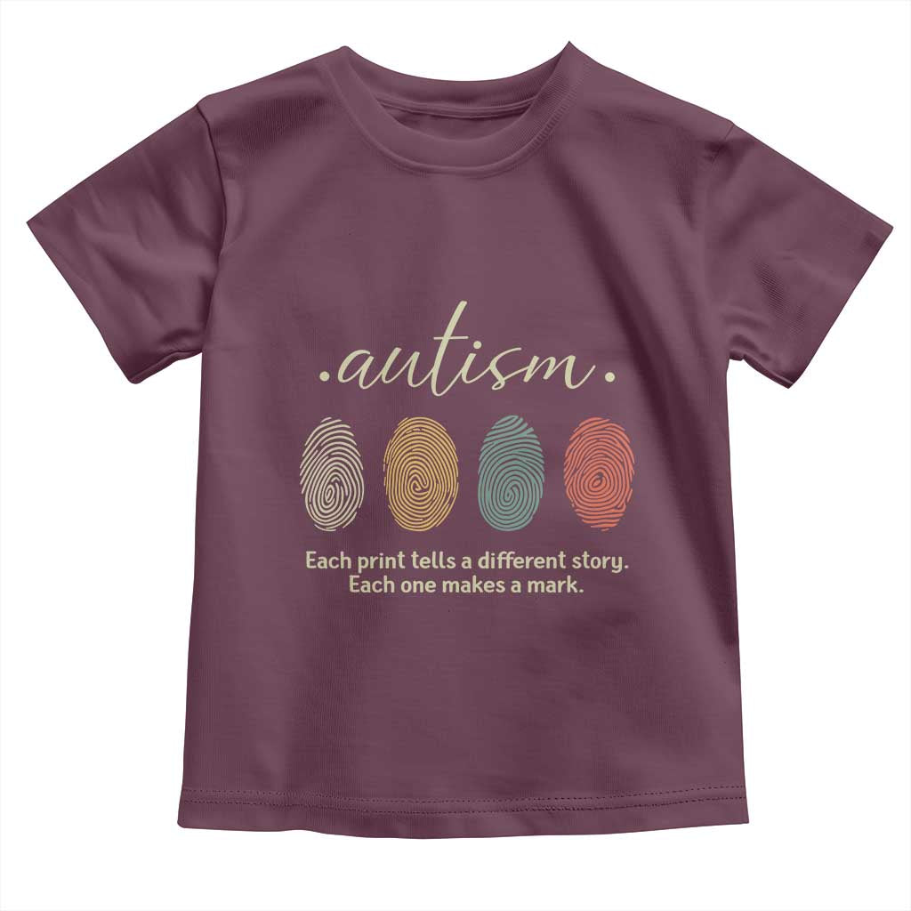 Retro Fingerprint Autism Awareness Toddler T Shirt Each Print Tells A Different Story TS10 Maroon Print Your Wear