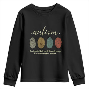 Retro Fingerprint Autism Awareness Youth Sweatshirt Each Print Tells A Different Story TS10 Black Print Your Wear