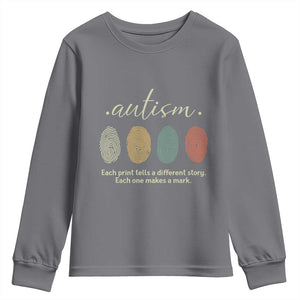 Retro Fingerprint Autism Awareness Youth Sweatshirt Each Print Tells A Different Story TS10 Charcoal Print Your Wear