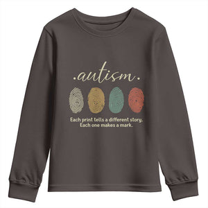 Retro Fingerprint Autism Awareness Youth Sweatshirt Each Print Tells A Different Story TS10 Dark Chocolate Print Your Wear