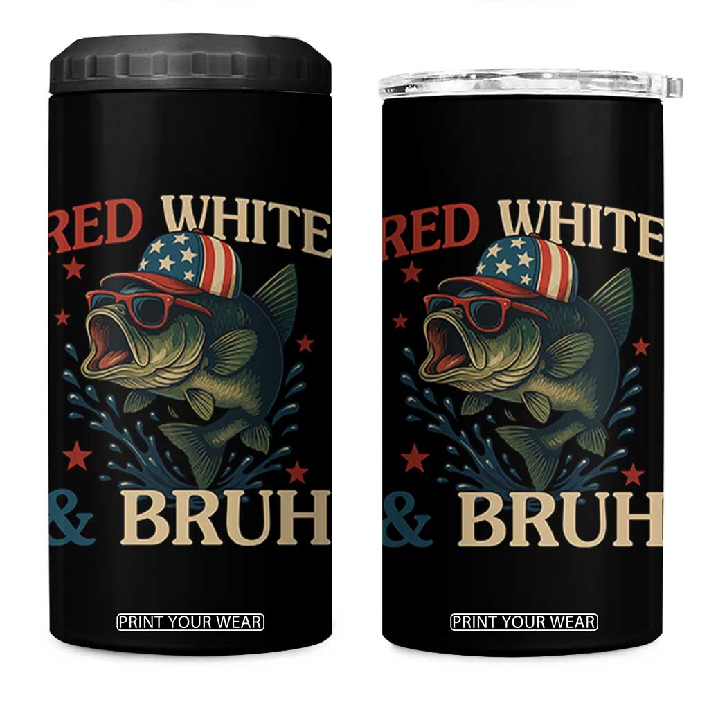 Retro Red White And Bruh Fishing 4 in 1 Can Cooler Tumbler Funny Patriotic Bass 4th Of July TS02 One Size: 16 oz Black Print Your Wear