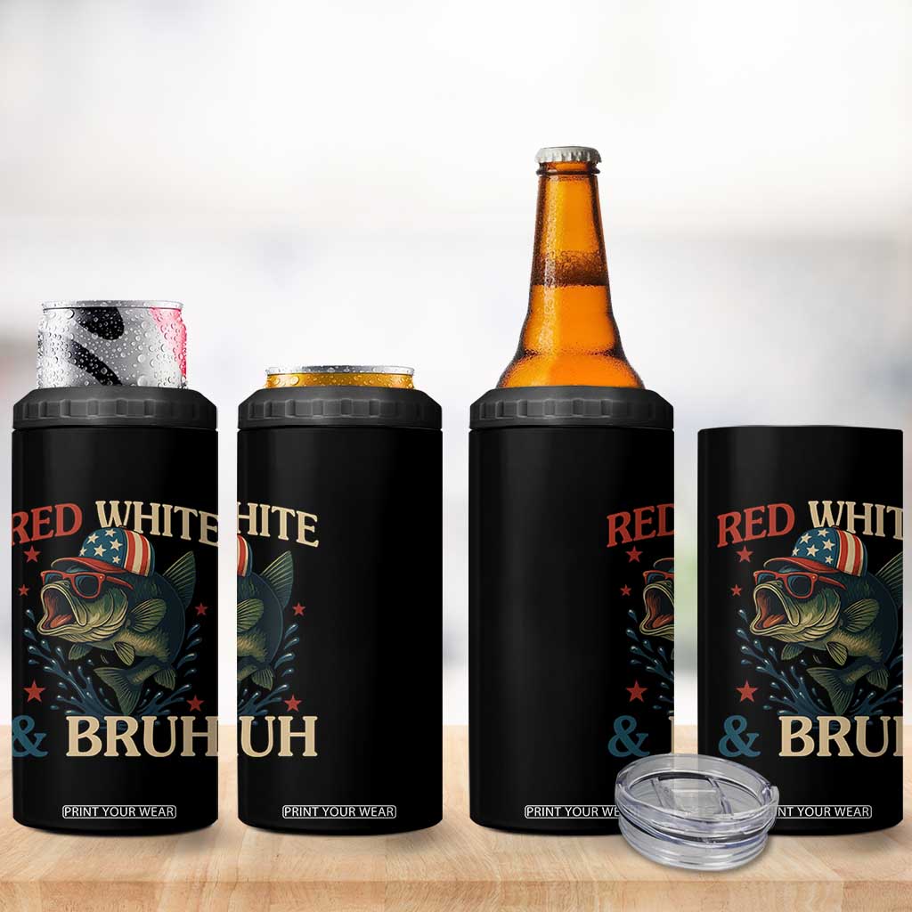Retro Red White And Bruh Fishing 4 in 1 Can Cooler Tumbler Funny Patriotic Bass 4th Of July TS02 Print Your Wear