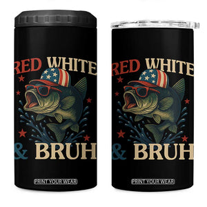 Retro Red White And Bruh Fishing 4 in 1 Can Cooler Tumbler Funny Patriotic Bass 4th Of July TS02 One Size: 16 oz Black Print Your Wear