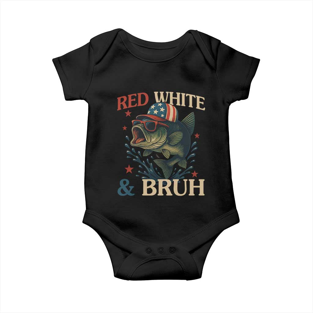 Retro Red White And Bruh Fishing Baby Onesie Funny Patriotic Bass 4th Of July TS02 Black Print Your Wear