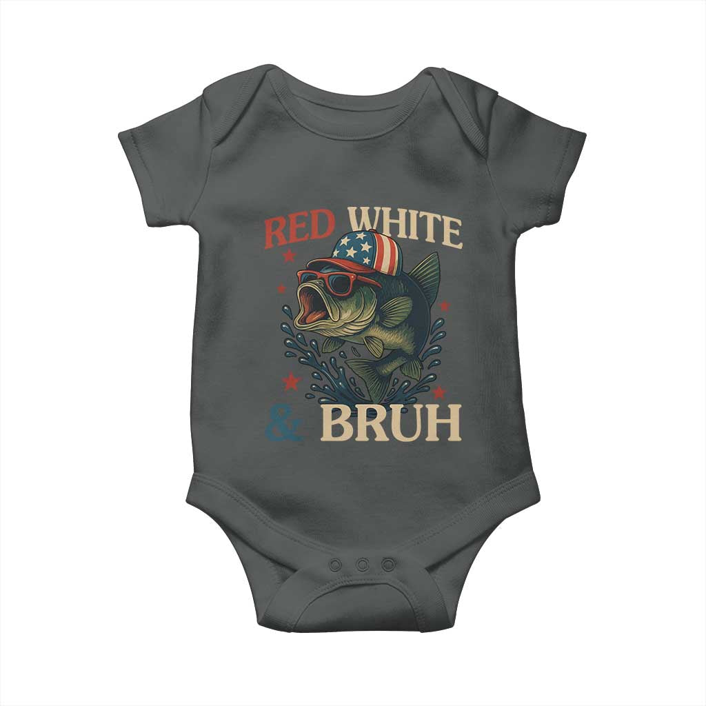 Retro Red White And Bruh Fishing Baby Onesie Funny Patriotic Bass 4th Of July TS02 Dark Heather Print Your Wear