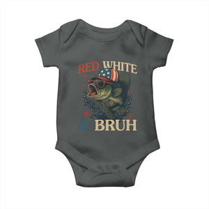 Retro Red White And Bruh Fishing Baby Onesie Funny Patriotic Bass 4th Of July TS02 Dark Heather Print Your Wear