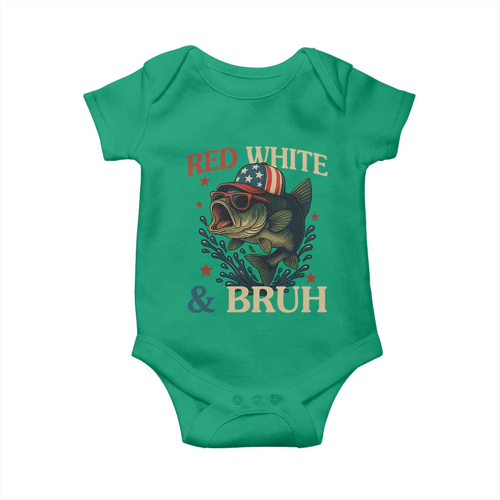 Retro Red White And Bruh Fishing Baby Onesie Funny Patriotic Bass 4th Of July TS02 Irish Green Print Your Wear
