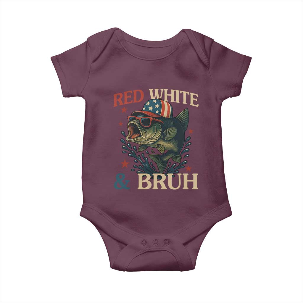 Retro Red White And Bruh Fishing Baby Onesie Funny Patriotic Bass 4th Of July TS02 Maroon Print Your Wear