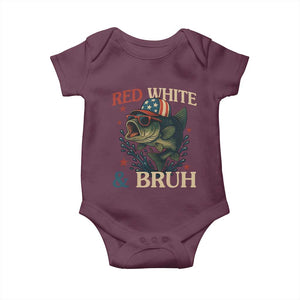 Retro Red White And Bruh Fishing Baby Onesie Funny Patriotic Bass 4th Of July TS02 Maroon Print Your Wear