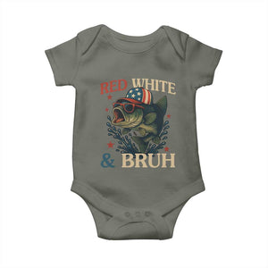 Retro Red White And Bruh Fishing Baby Onesie Funny Patriotic Bass 4th Of July TS02 Military Green Print Your Wear