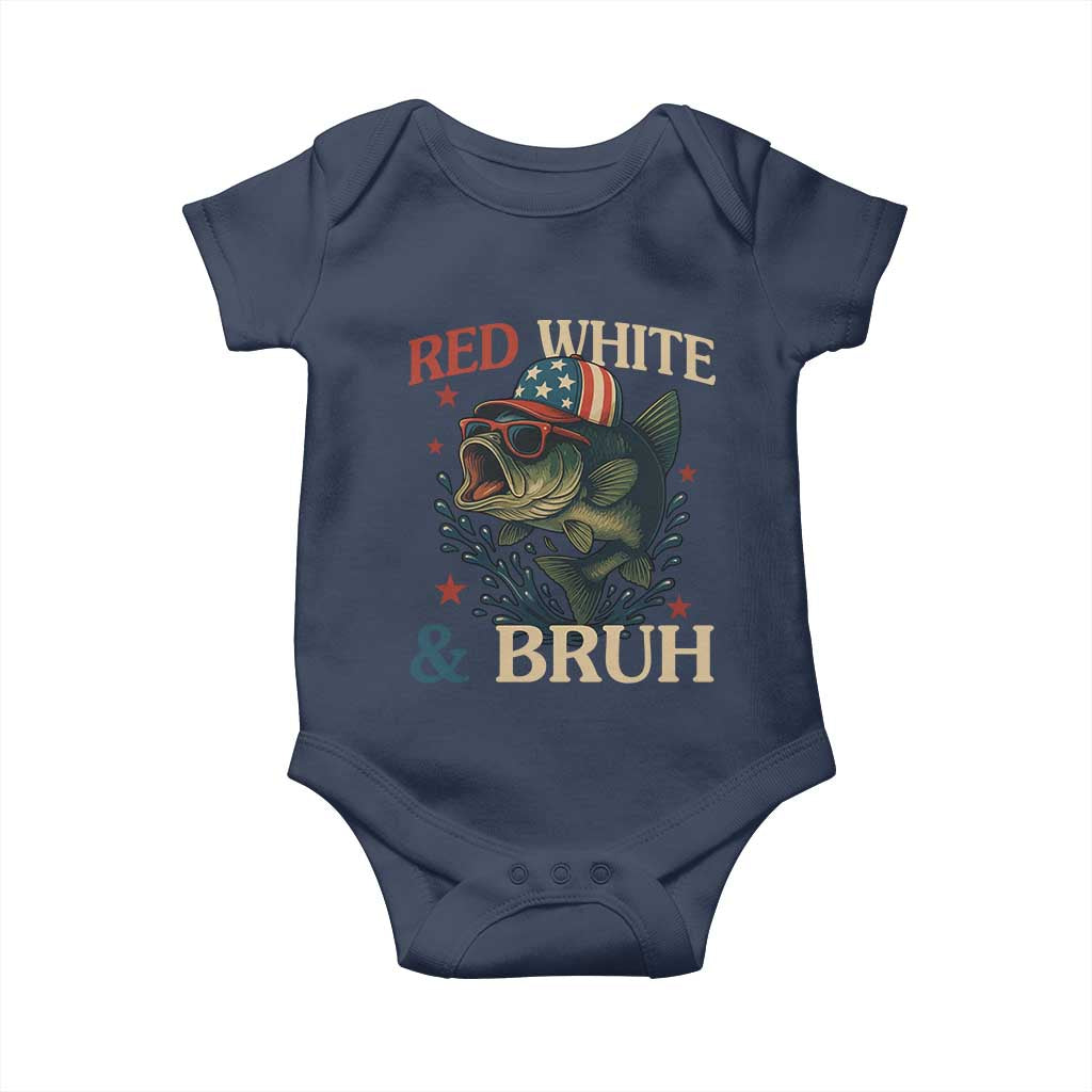 Retro Red White And Bruh Fishing Baby Onesie Funny Patriotic Bass 4th Of July TS02 Navy Print Your Wear