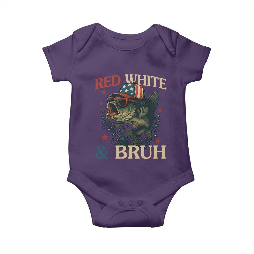 Retro Red White And Bruh Fishing Baby Onesie Funny Patriotic Bass 4th Of July TS02 Purple Print Your Wear