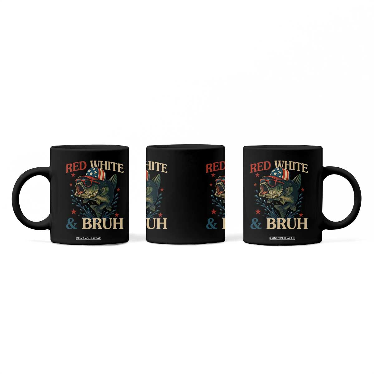 Retro Red White And Bruh Fishing Coffee Mug Funny Patriotic Bass 4th Of July TS02 Print Your Wear