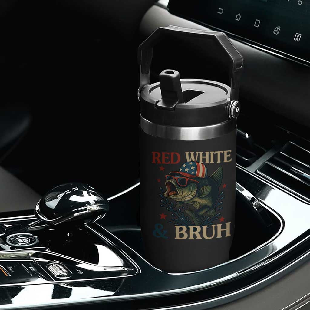 Retro Red White And Bruh Fishing Flip Straw Tumbler Funny Patriotic Bass 4th Of July TS02 Print Your Wear
