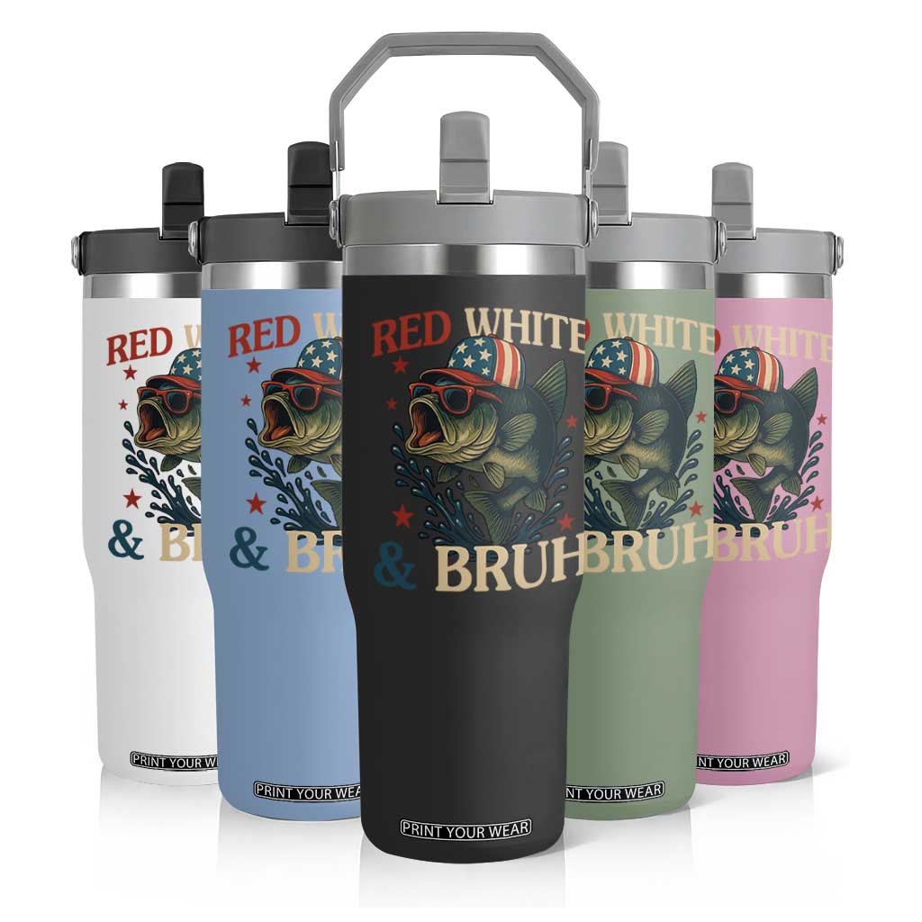 Retro Red White And Bruh Fishing Flip Straw Tumbler Funny Patriotic Bass 4th Of July TS02 Print Your Wear