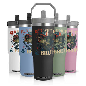 Retro Red White And Bruh Fishing Flip Straw Tumbler Funny Patriotic Bass 4th Of July TS02 Print Your Wear