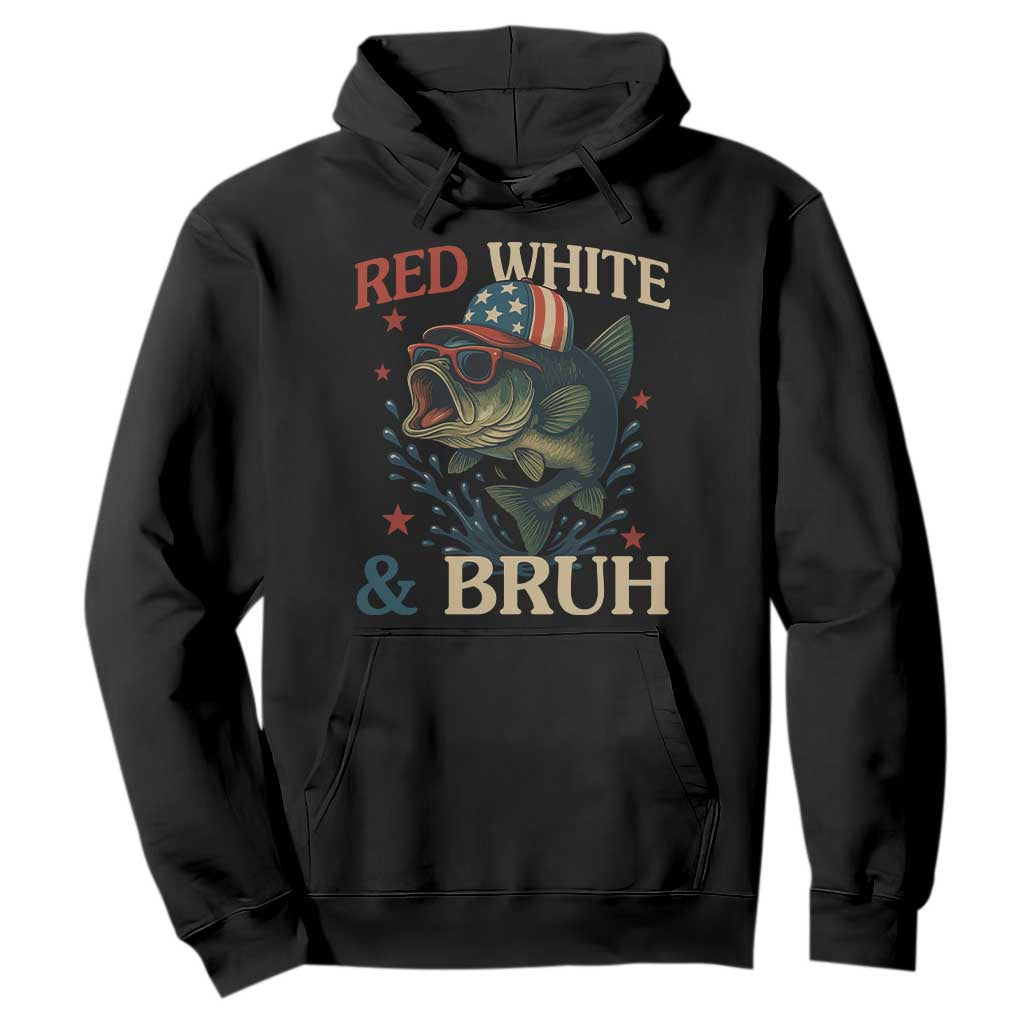 Retro Red White And Bruh Fishing Hoodie Funny Patriotic Bass 4th Of July TS02 Black Print Your Wear
