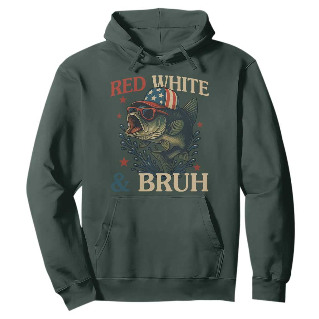 Retro Red White And Bruh Fishing Hoodie Funny Patriotic Bass 4th Of July TS02 Dark Forest Green Print Your Wear