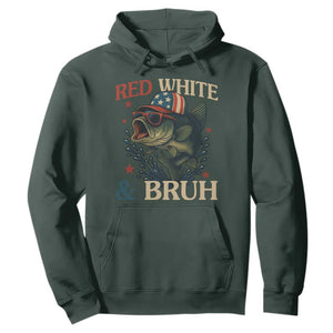 Retro Red White And Bruh Fishing Hoodie Funny Patriotic Bass 4th Of July TS02 Dark Forest Green Print Your Wear