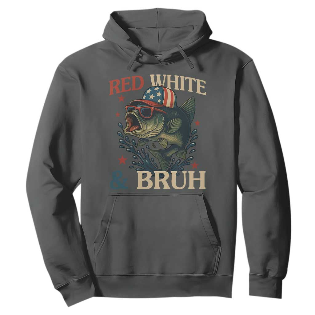 Retro Red White And Bruh Fishing Hoodie Funny Patriotic Bass 4th Of July TS02 Dark Heather Print Your Wear