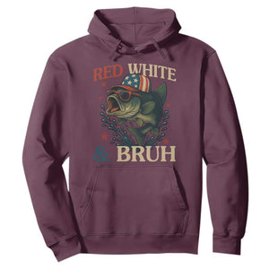 Retro Red White And Bruh Fishing Hoodie Funny Patriotic Bass 4th Of July TS02 Maroon Print Your Wear