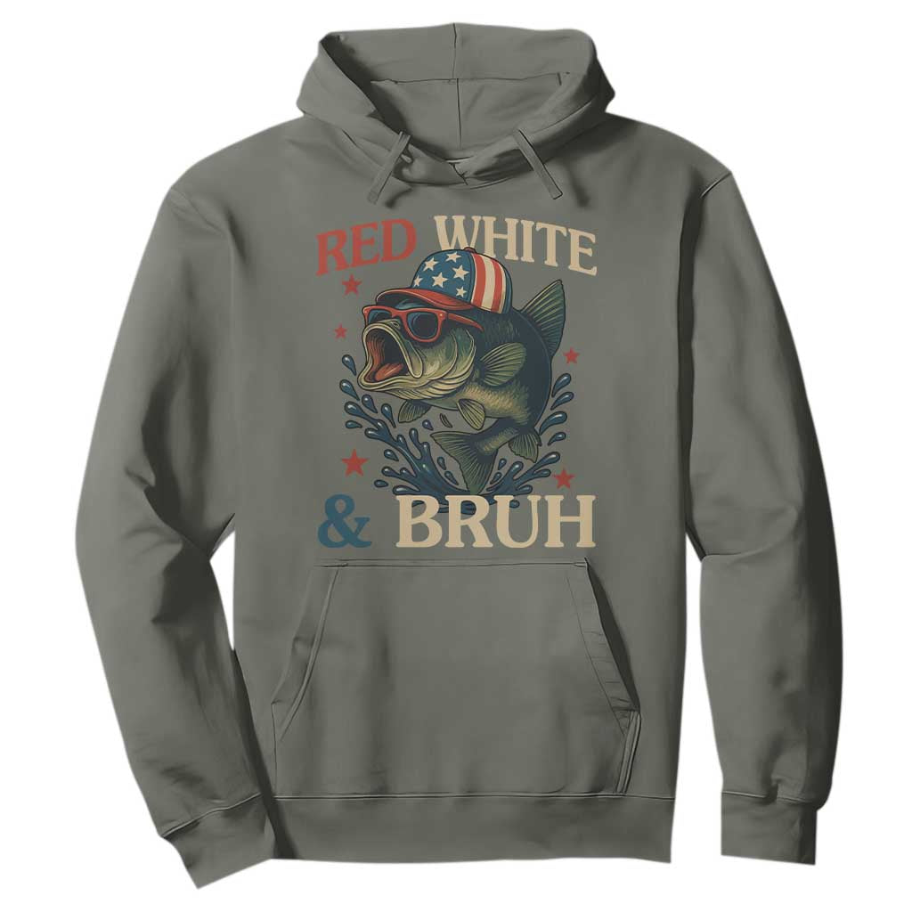 Retro Red White And Bruh Fishing Hoodie Funny Patriotic Bass 4th Of July TS02 Military Green Print Your Wear