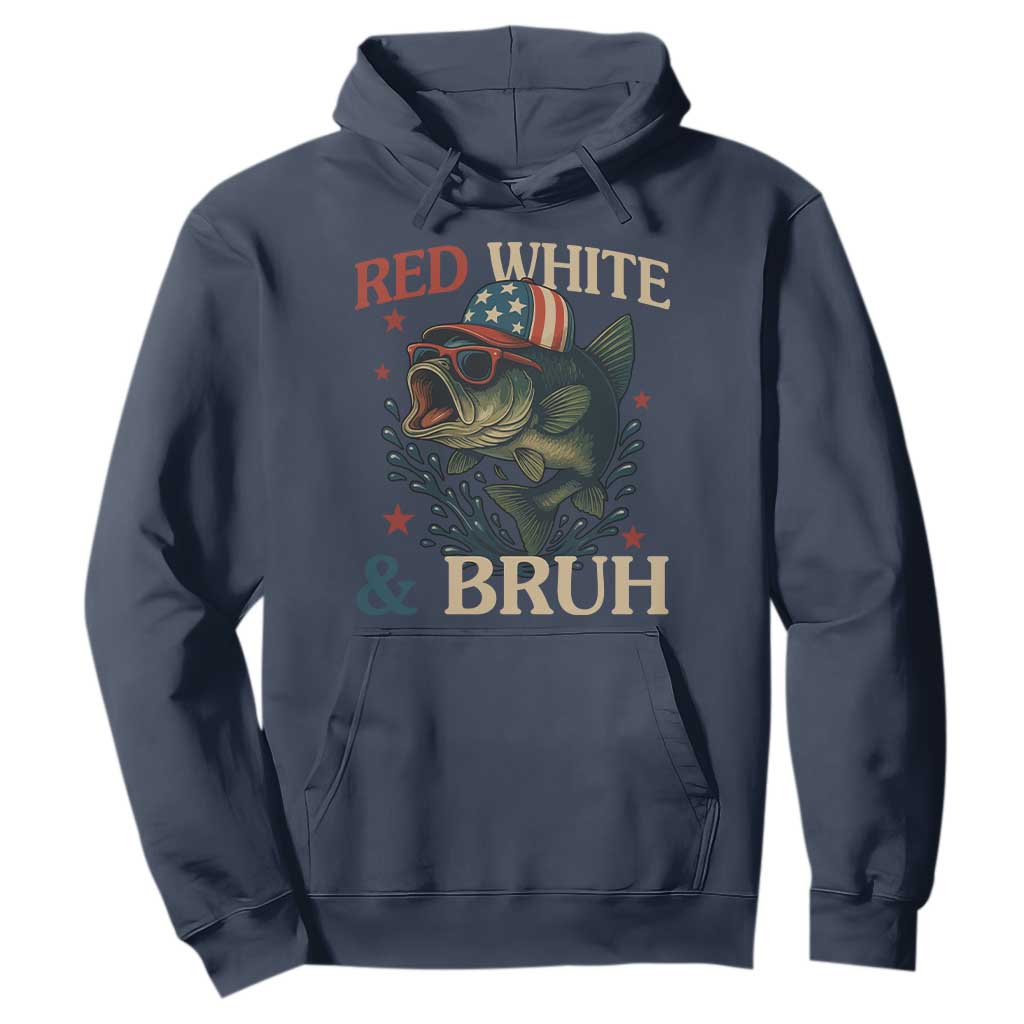 Retro Red White And Bruh Fishing Hoodie Funny Patriotic Bass 4th Of July TS02 Navy Print Your Wear