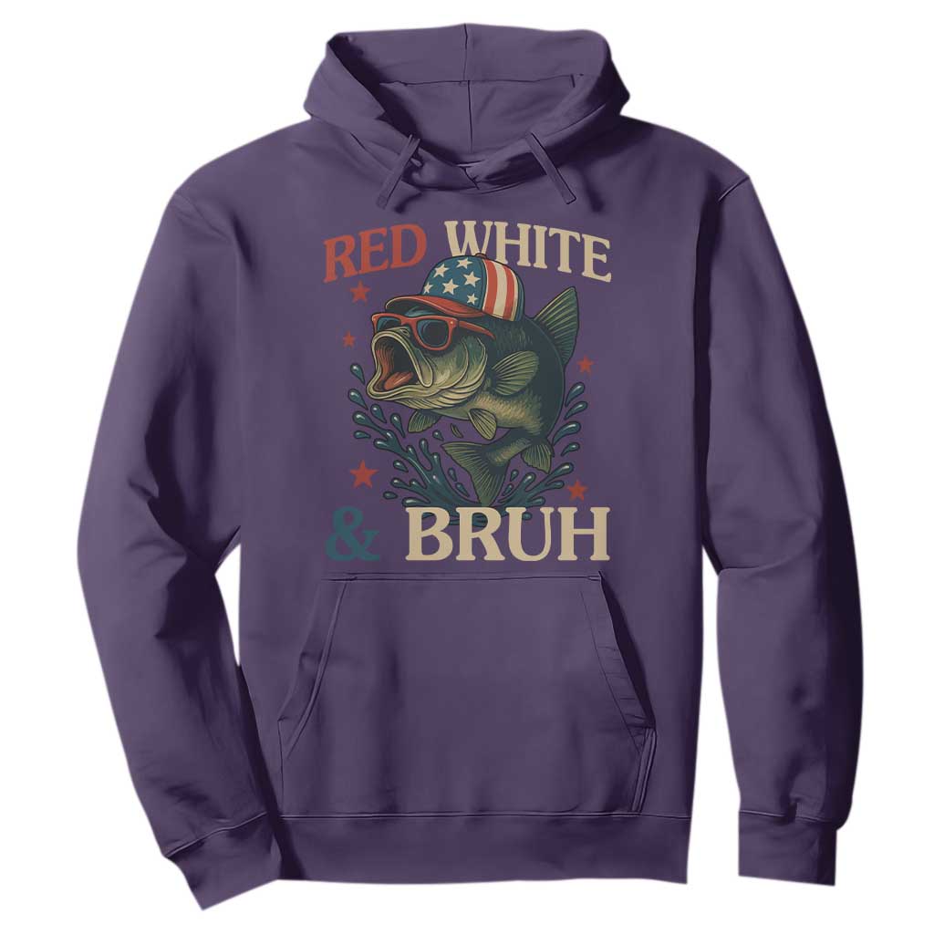 Retro Red White And Bruh Fishing Hoodie Funny Patriotic Bass 4th Of July TS02 Purple Print Your Wear