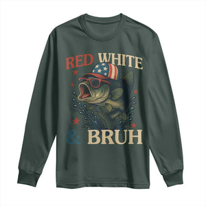 Retro Red White And Bruh Fishing Long Sleeve Shirt Funny Patriotic Bass 4th Of July TS02 Dark Forest Green Print Your Wear