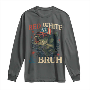 Retro Red White And Bruh Fishing Long Sleeve Shirt Funny Patriotic Bass 4th Of July TS02 Dark Heather Print Your Wear