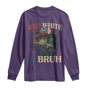 Retro Red White And Bruh Fishing Long Sleeve Shirt Funny Patriotic Bass 4th Of July TS02 Purple Print Your Wear