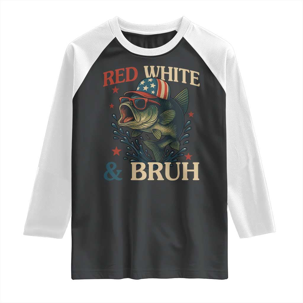 Retro Red White And Bruh Fishing Raglan Shirt Funny Patriotic Bass 4th Of July TS02 Black White Print Your Wear