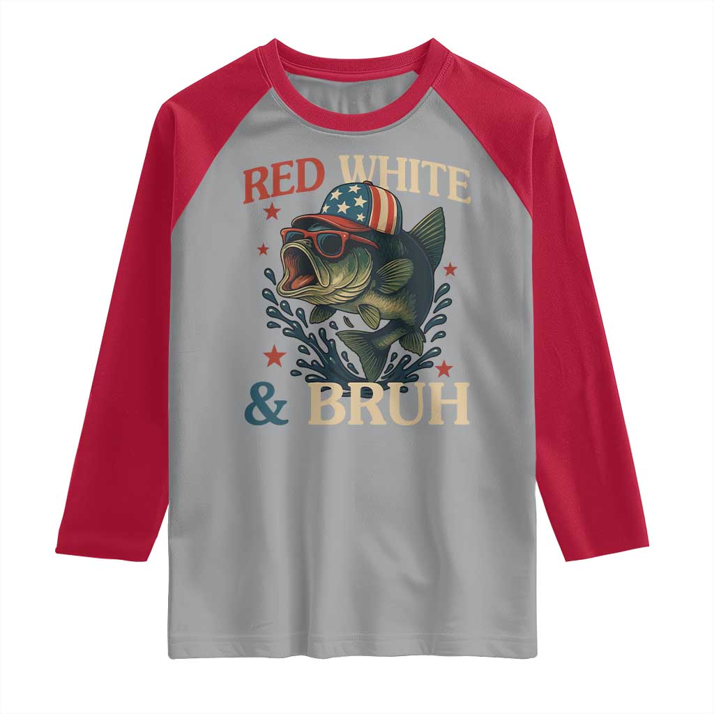 Retro Red White And Bruh Fishing Raglan Shirt Funny Patriotic Bass 4th Of July TS02 Sport Gray Red Print Your Wear
