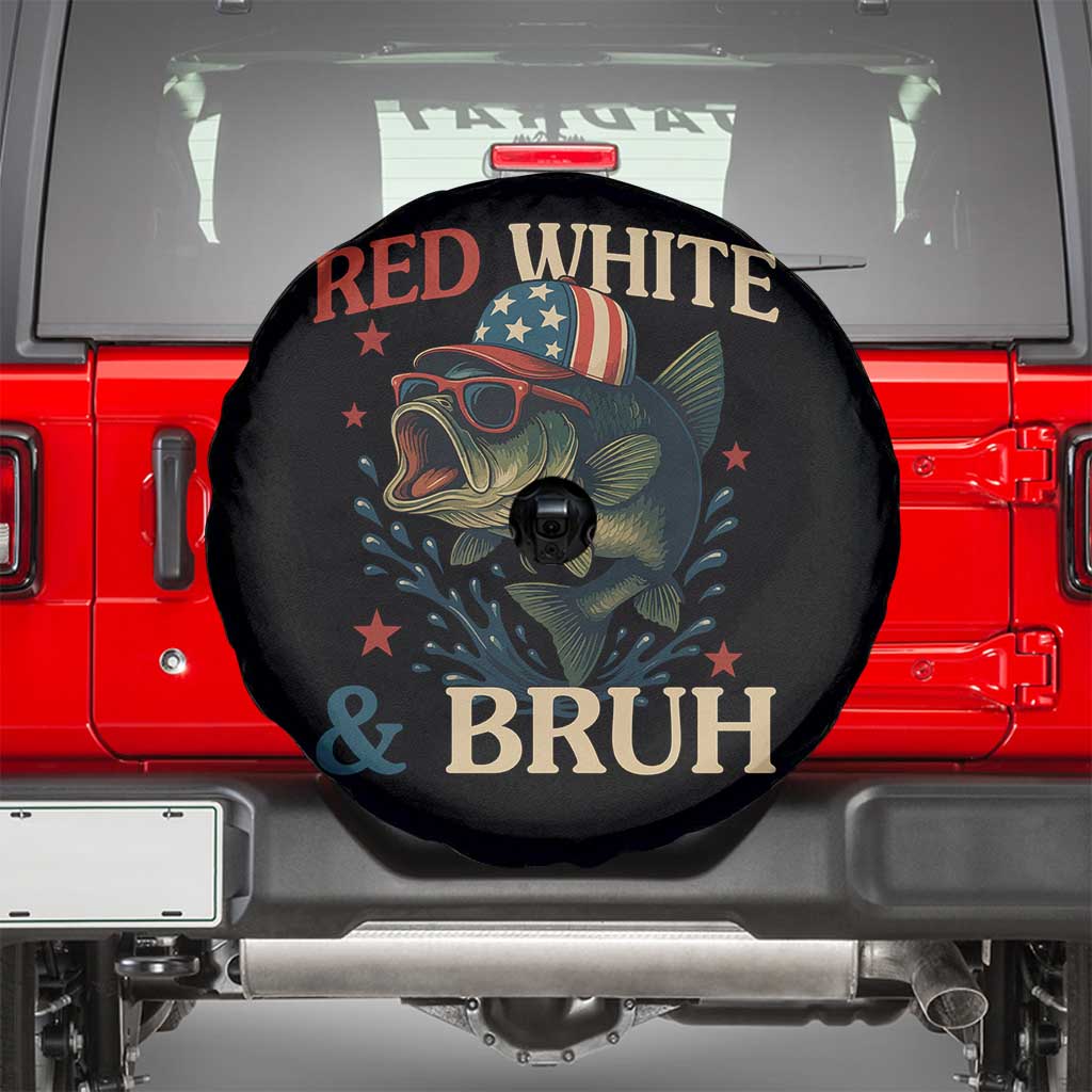 Retro Red White And Bruh Fishing Spare Tire Cover Funny Patriotic Bass 4th Of July TS02 Black Print Your Wear