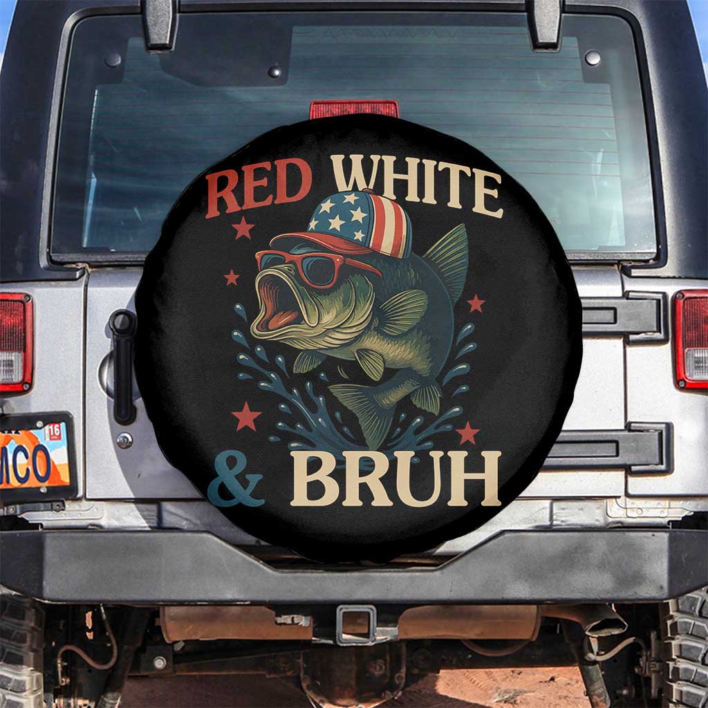 Retro Red White And Bruh Fishing Spare Tire Cover Funny Patriotic Bass 4th Of July TS02 No hole Black Print Your Wear