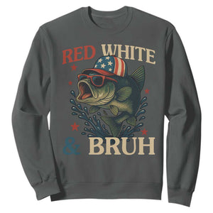 Retro Red White And Bruh Fishing Sweatshirt Funny Patriotic Bass 4th Of July TS02 Dark Heather Print Your Wear