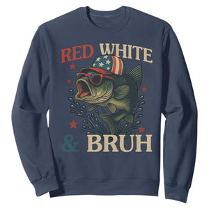 Retro Red White And Bruh Fishing Sweatshirt Funny Patriotic Bass 4th Of July TS02 Navy Print Your Wear