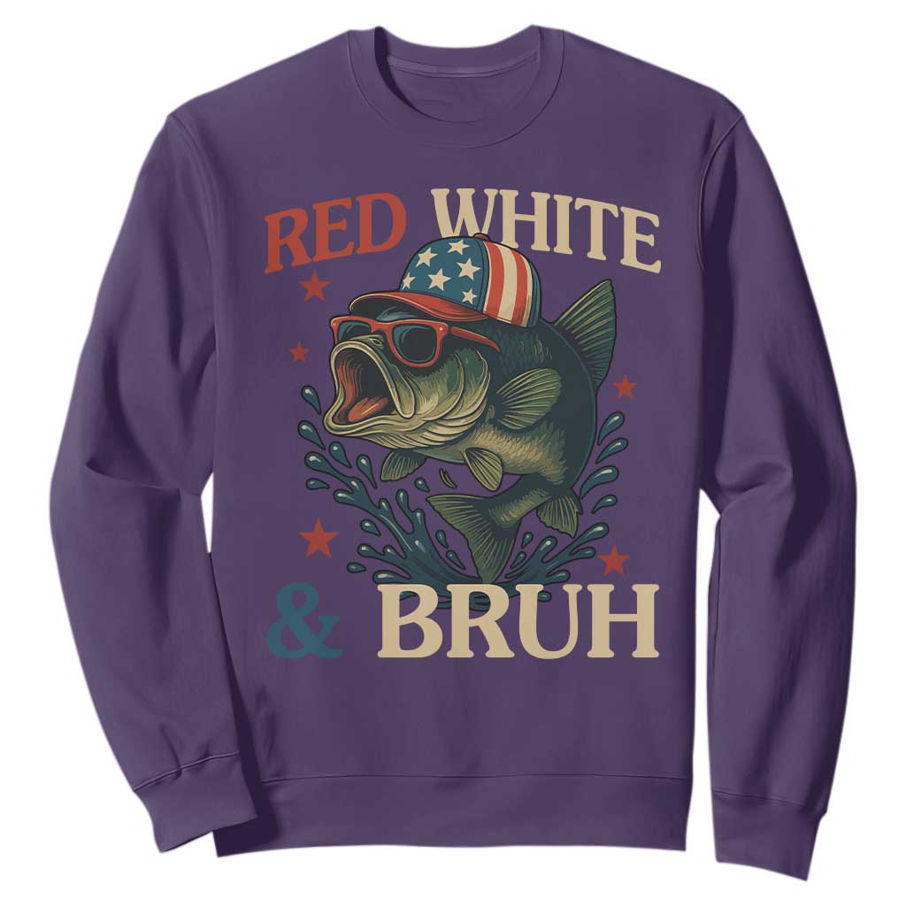Retro Red White And Bruh Fishing Sweatshirt Funny Patriotic Bass 4th Of July TS02 Purple Print Your Wear