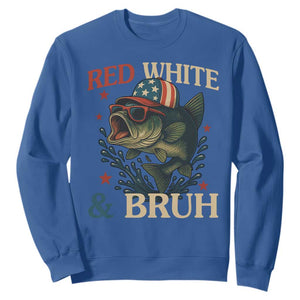 Retro Red White And Bruh Fishing Sweatshirt Funny Patriotic Bass 4th Of July TS02 Royal Blue Print Your Wear