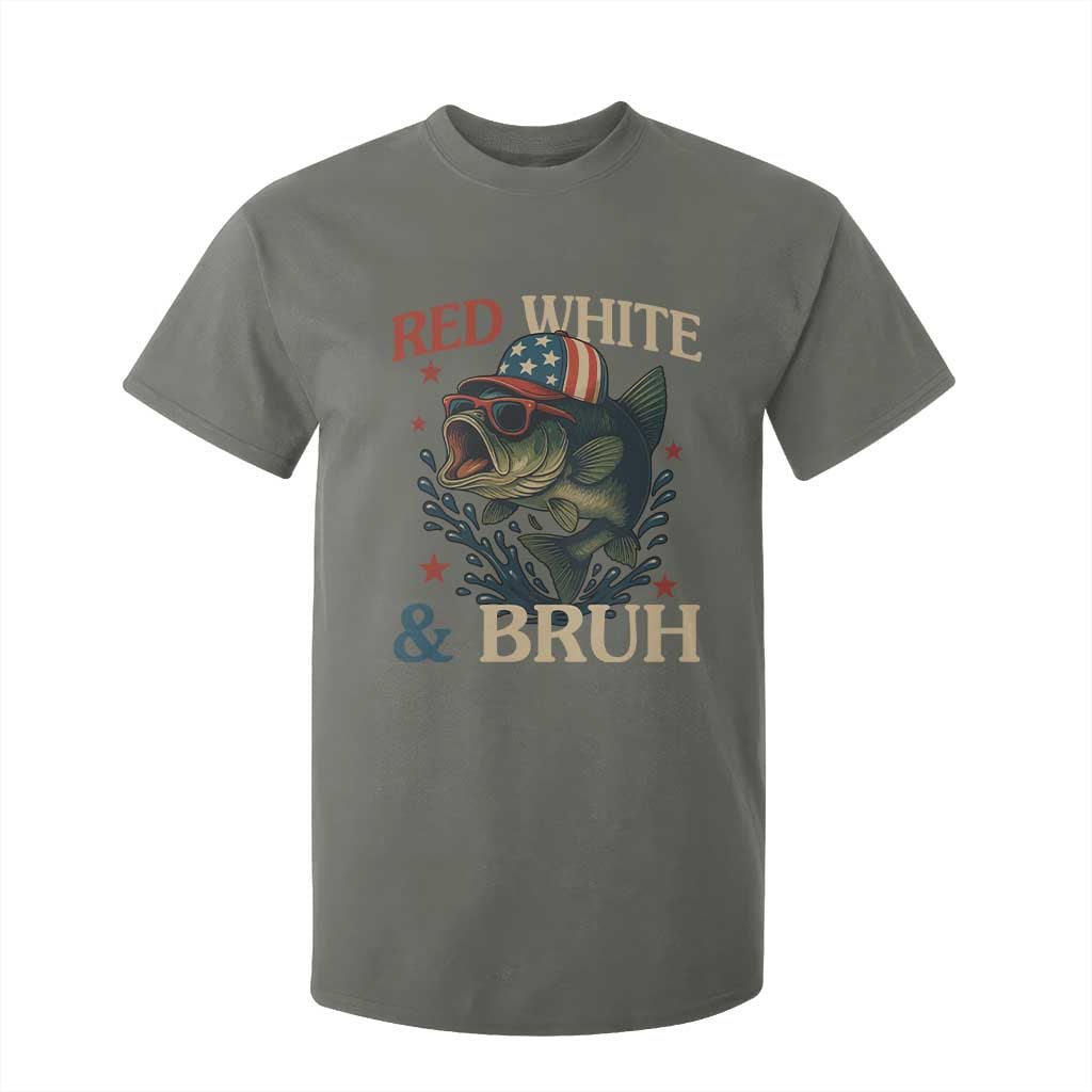 Retro Red White And Bruh Fishing T Shirt For Kid Funny Patriotic Bass 4th Of July TS02 Military Green Print Your Wear